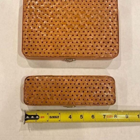 Vintage Lillian Vernon Nesting Pencil Cases Bamboo Cane Woven 2 Pieces - Picture 4 of 12